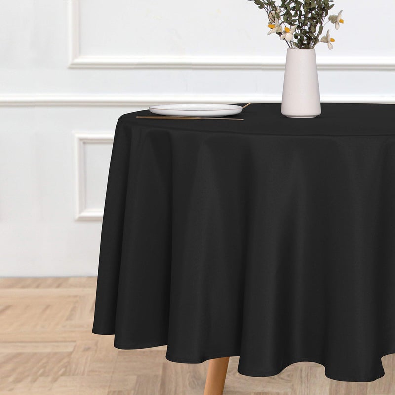 sancua Round Tablecloth - 90 Inch - Water Resistant Spill Proof Washable Polyester Table Cloth Decorative Fabric Table Cover for Dining Tables, Buffet Parties and Camping, Black - Image 2